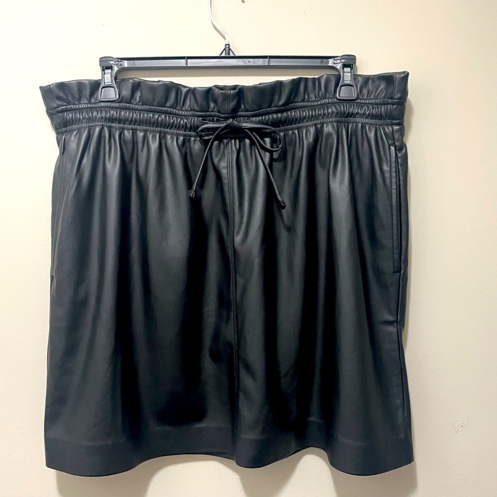 Express Faux Leather Mini Skater Skirt – Drawstring Waist, Side Pockets
